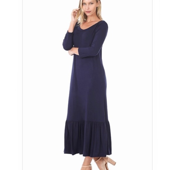 RED RUFFLE HEM MAXI DRESS - Picture 3 of 4